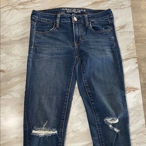 American Eagle Outfitters Women's Distressed Dark Blue Skinny Jeans